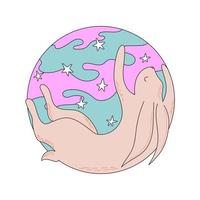 Rabbit with planet and stars illustration vector
