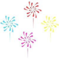 Vector illustration of colorful fireworks on a white background. Celebration of firecrackers exploded in the sky. Great for Christmas, New Year, holidays and party celebrations.