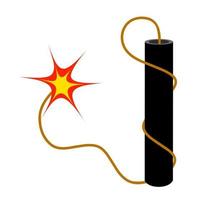 Vector illustration of a black stick of dynamite with a long burning fuse on a white background. Bomb guns that explode are very dangerous. Great for explosives logos