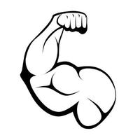 Arm bicep icon on white background. Muscular arm outline design in strong bodybuilder pose. Great for gym logos. vector