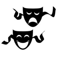 icono de vector de máscara de teatro con correa de cinta negra. máscaras faciales de drama y comedia sobre un fondo blanco. ideal para logotipos de artes escénicas