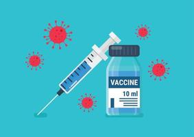 Medical ampoule vaccine and syringe fight against coronavirus vector