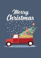 Red truck with a Christmas tree vector