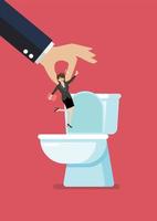 Hands throw a business man in the toilet bowl vector