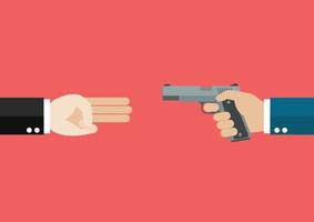 Hand showing three fingers salute againts hand holding handguns vector