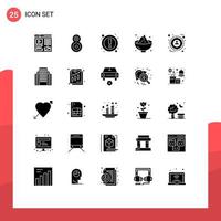 User Interface Pack of 25 Basic Solid Glyphs of target focus ui potato holiday Editable Vector Design Elements