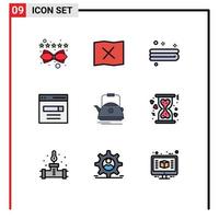 Set of 9 Modern UI Icons Symbols Signs for teapot tea cleaning user interface Editable Vector Design Elements