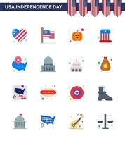 Pack of 16 creative USA Independence Day related Flats of usa map american hat entertainment Editable USA Day Vector Design Elements