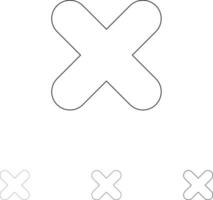 Delete Cancel Close Cross Bold and thin black line icon set vector