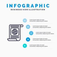 Goal Objectives Target World File Line icon with 5 steps presentation infographics Background vector