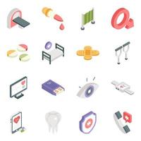 paquete de iconos isométricos de herramientas médicas vector