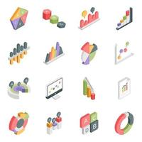 Pack of Graphs Isometric Icons vector