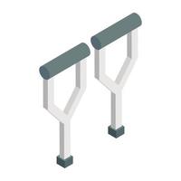 Walking stick icon, isometric design of crutches vector