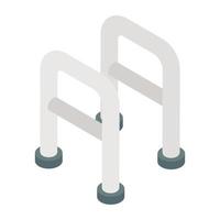 Walking stick icon, isometric design of crutches vector