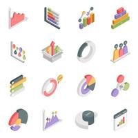 Pack of Graphs Isometric Icons vector