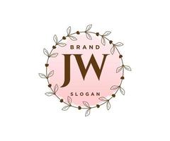 logotipo femenino jw inicial. utilizable para logotipos de naturaleza, salón, spa, cosmética y belleza. elemento de plantilla de diseño de logotipo de vector plano.