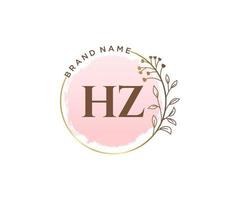 Initial HZ feminine logo. Usable for Nature, Salon, Spa, Cosmetic and Beauty Logos. Flat Vector Logo Design Template Element.