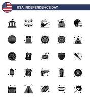 feliz día de la independencia 4 de julio conjunto de 25 pictogramas americanos de glifo sólido de american usa garland edificio emblemático elementos de diseño vectorial del día de estados unidos editables vector