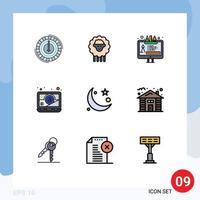 Group of 9 Modern Filledline Flat Colors Set for islam laptop spring email edit tool Editable Vector Design Elements