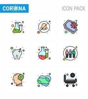 Coronavirus Precaution Tips icon for healthcare guidelines presentation 9 Filled Line Flat Color icon pack such as chemical dental avoid care infection viral coronavirus 2019nov disease Vector De