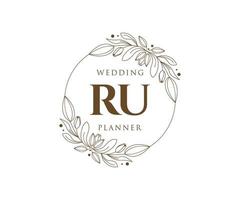 RU Initials letter Wedding monogram logos collection, hand drawn modern minimalistic and floral templates for Invitation cards, Save the Date, elegant identity for restaurant, boutique, cafe in vector