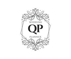 QP Initials letter Wedding monogram logos collection, hand drawn modern minimalistic and floral templates for Invitation cards, Save the Date, elegant identity for restaurant, boutique, cafe in vector