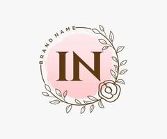 Initial IN feminine logo. Usable for Nature, Salon, Spa, Cosmetic and Beauty Logos. Flat Vector Logo Design Template Element.