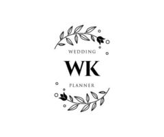 WK Initials letter Wedding monogram logos collection, hand drawn modern minimalistic and floral templates for Invitation cards, Save the Date, elegant identity for restaurant, boutique, cafe in vector