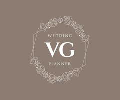 colección de logotipos de monograma de boda con letras iniciales vg, plantillas florales y minimalistas modernas dibujadas a mano para tarjetas de invitación, guardar la fecha, identidad elegante para restaurante, boutique, café en vector