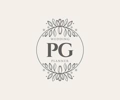 PG Initials letter Wedding monogram logos collection, hand drawn modern minimalistic and floral templates for Invitation cards, Save the Date, elegant identity for restaurant, boutique, cafe in vector