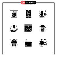 Mobile Interface Solid Glyph Set of 9 Pictograms of email contact outdoor game communication safe Editable Vector Design Elements