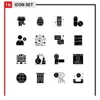 Group of 16 Modern Solid Glyphs Set for user follow computer space medicine Editable Vector Design Elements