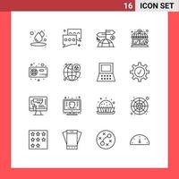 Set of 16 Vector Outlines on Grid for hardware computer advertising shop coffee house Editable Vector Design Elements