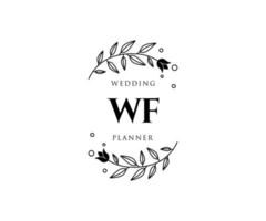 colección de logotipos de monogramas de boda con letras iniciales wf, plantillas florales y minimalistas modernas dibujadas a mano para tarjetas de invitación, guardar la fecha, identidad elegante para restaurante, boutique, café en vectores