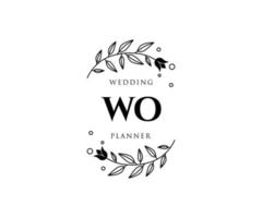 colección de logotipos de monograma de boda con letras iniciales de wo, plantillas florales y minimalistas modernas dibujadas a mano para tarjetas de invitación, guardar la fecha, identidad elegante para restaurante, boutique, café en vector