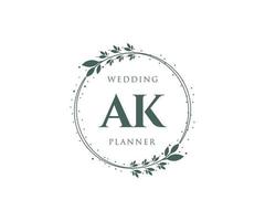 AK Initials letter Wedding monogram logos collection, hand drawn modern minimalistic and floral templates for Invitation cards, Save the Date, elegant identity for restaurant, boutique, cafe in vector