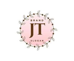 Initial JT feminine logo. Usable for Nature, Salon, Spa, Cosmetic and Beauty Logos. Flat Vector Logo Design Template Element.