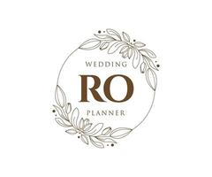 colección de logotipos de monograma de boda con letras iniciales ro, plantillas florales y minimalistas modernas dibujadas a mano para tarjetas de invitación, guardar la fecha, identidad elegante para restaurante, boutique, café en vector