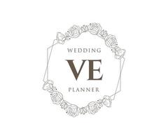 VE Initials letter Wedding monogram logos collection, hand drawn modern minimalistic and floral templates for Invitation cards, Save the Date, elegant identity for restaurant, boutique, cafe in vector