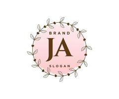 logo femenino ja inicial. utilizable para logotipos de naturaleza, salón, spa, cosmética y belleza. elemento de plantilla de diseño de logotipo de vector plano.