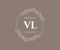 colección de logotipos de monograma de boda con letras iniciales vl, plantillas florales y minimalistas modernas dibujadas a mano para tarjetas de invitación, guardar la fecha, identidad elegante para restaurante, boutique, café en vector