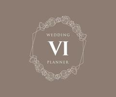 colección de logotipos de monograma de boda con letras iniciales vi, plantillas florales y minimalistas modernas dibujadas a mano para tarjetas de invitación, guardar la fecha, identidad elegante para restaurante, boutique, café en vector