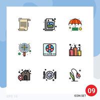 Universal Icon Symbols Group of 9 Modern Filledline Flat Colors of money target image seo protection Editable Vector Design Elements