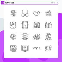 Group of 16 Modern Outlines Set for comuter pen face sewage pollution Editable Vector Design Elements