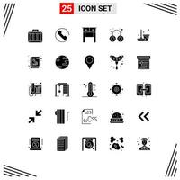 Group of 25 Modern Solid Glyphs Set for sweep clean drawer broom police Editable Vector Design Elements