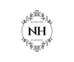 colección de logotipos de monograma de boda con letras iniciales nh, plantillas florales y minimalistas modernas dibujadas a mano para tarjetas de invitación, guardar la fecha, identidad elegante para restaurante, boutique, café en vector