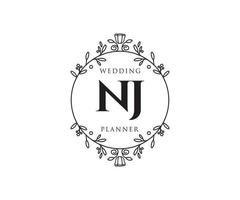 NJ Initials letter Wedding monogram logos collection, hand drawn modern minimalistic and floral templates for Invitation cards, Save the Date, elegant identity for restaurant, boutique, cafe in vector