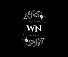 colección de logotipos de monograma de boda con letras iniciales de wn, plantillas florales y minimalistas modernas dibujadas a mano para tarjetas de invitación, guardar la fecha, identidad elegante para restaurante, boutique, café en vector