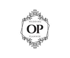 OP Initials letter Wedding monogram logos collection, hand drawn modern minimalistic and floral templates for Invitation cards, Save the Date, elegant identity for restaurant, boutique, cafe in vector