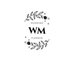 colección de logotipos de monogramas de boda con letras iniciales wm, plantillas florales y minimalistas modernas dibujadas a mano para tarjetas de invitación, guardar la fecha, identidad elegante para restaurante, boutique, café en vectores